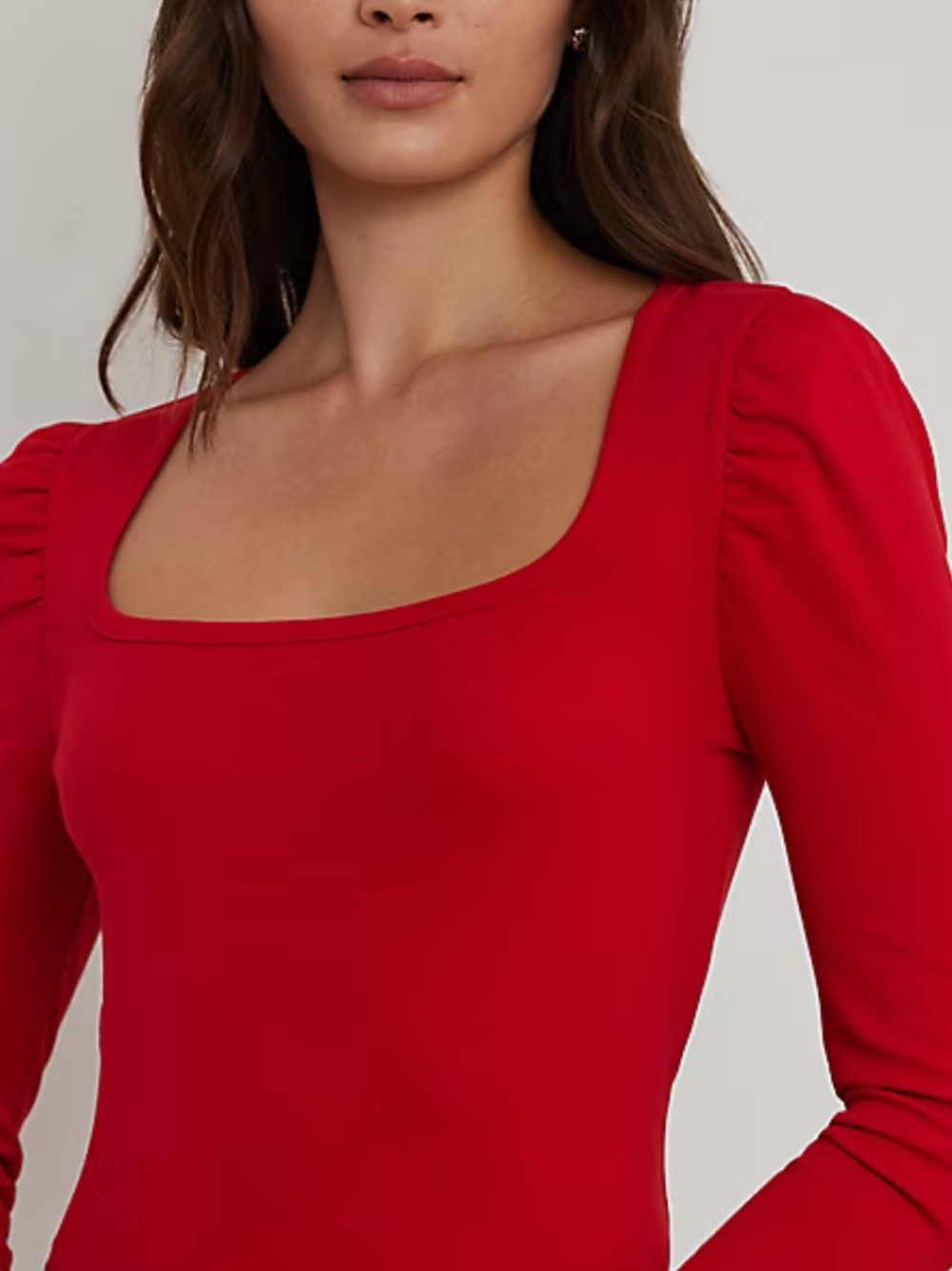 Stretch Cotton Ribbed Puff-Sleeve Tee - Picture 6 of 6